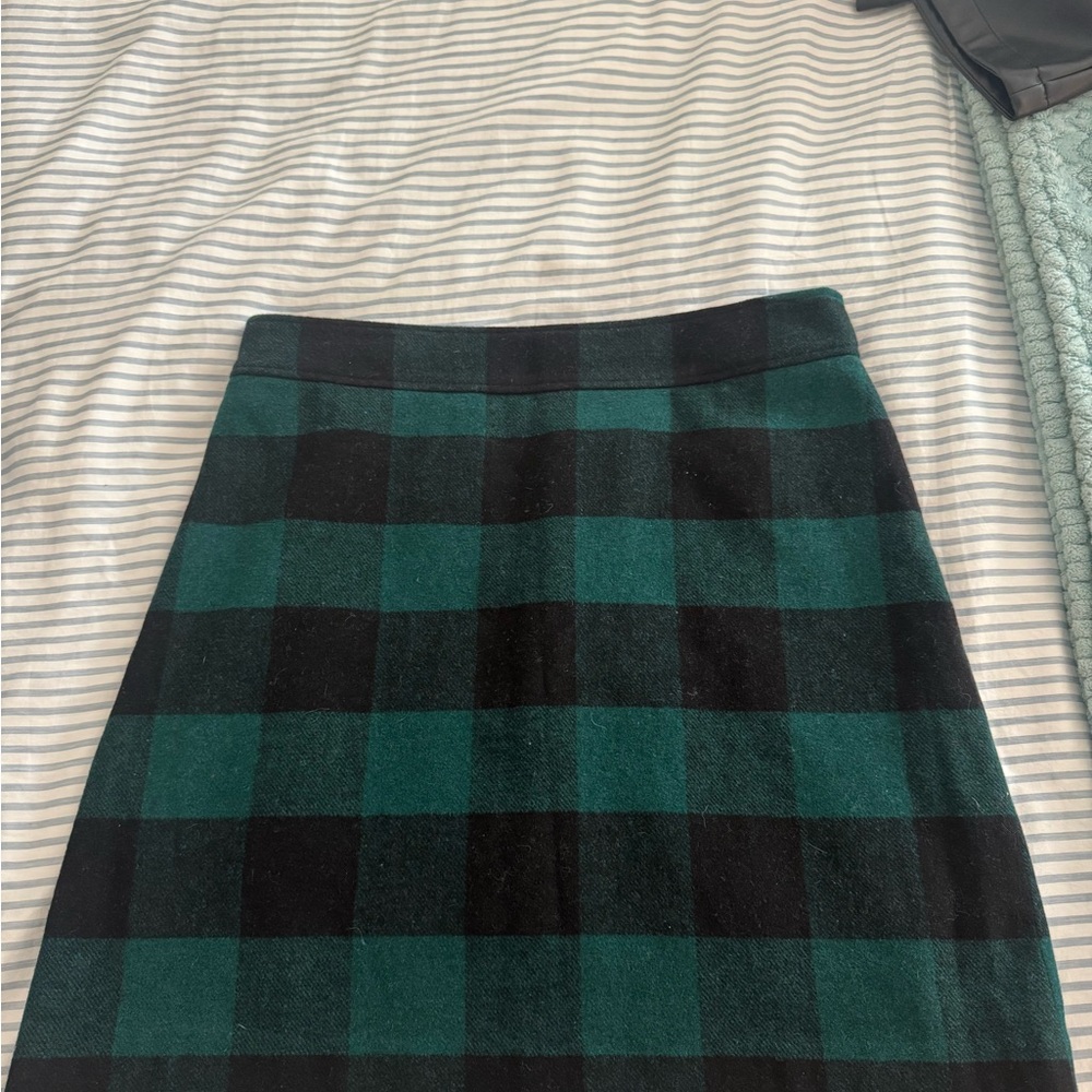 J. Crew Green and Black Checkered Pencil Skirt